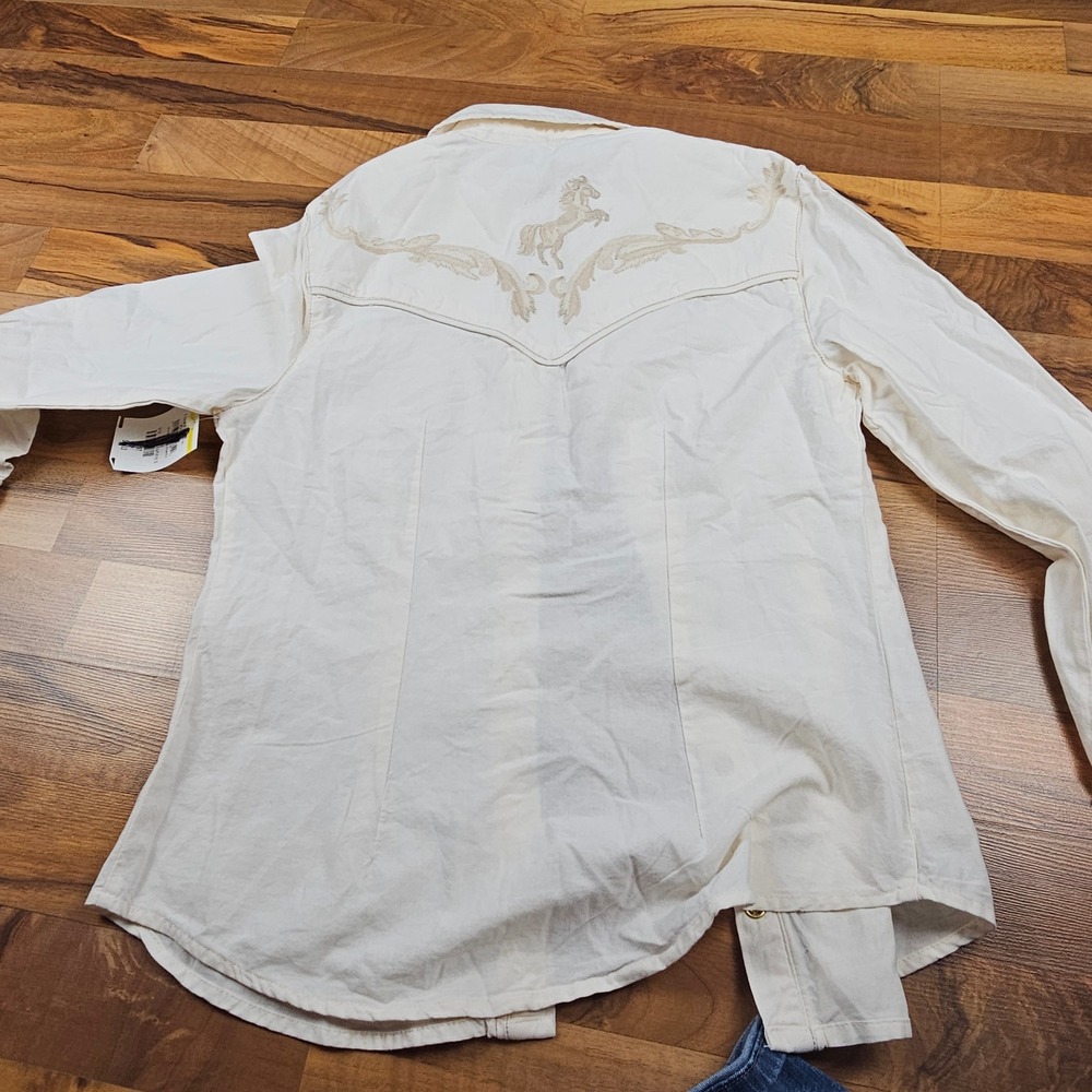 Mango MNG Western Button Up Shirt Horse Embroidery Cream Small - Picture 3 of 8